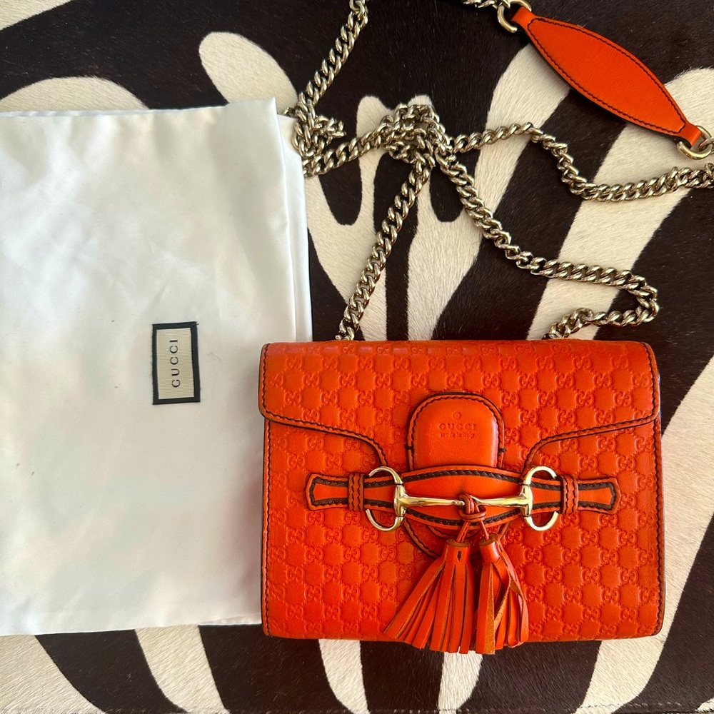 Gucci Orange Mini Shoulder Bag with Tassel and Gold Hardware